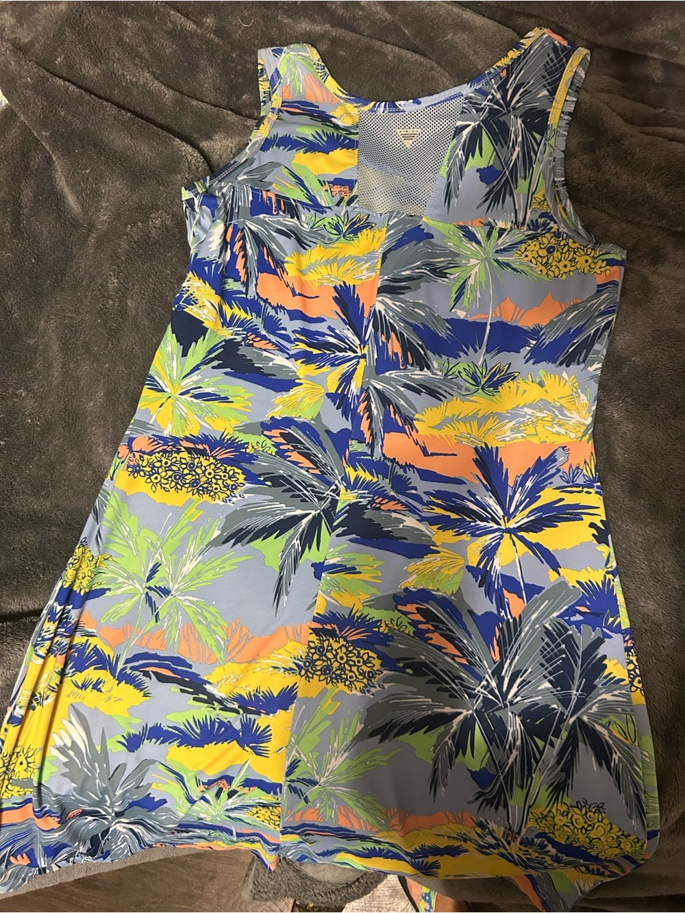Columbia PFG Tropical Palm Print Tank Dress - Blue, Yellow, Coral, Lime size m